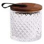 Danmu 1Pc of Lead Free Glass Jars Food Storage Jars with Natural Wood Lid Candy Cookie Jar Jewelry Box Buffet Jar Biscuit Container (S 300ML)
