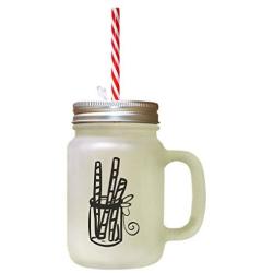 Black Candy Cain In A Jar Frosted Glass Mason Jar With Straw