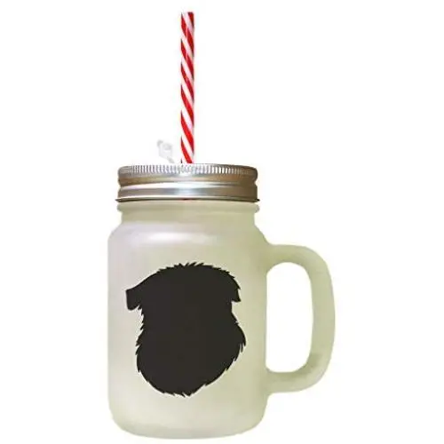Black Glen Of Imaal Terrier Silhouette Frosted Glass Mason Jar With Straw Black Glen Of Imaal Terrier Silhouette Frosted Glass Mason Jar With Straw