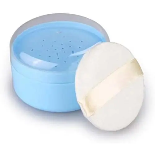 Épochette pour Après-Bain Bleu, Poudre de Talc, Support pour Poudre, Boîte Portable, Récipients pour Cosmétiques, avec Filtre et Éponge Moussante pour la Maison et les Voyages (1 PC)