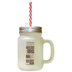 Brown Pledge Allegiance Flag United States Americ#1 Frosted Glass Mason Jar With Straw