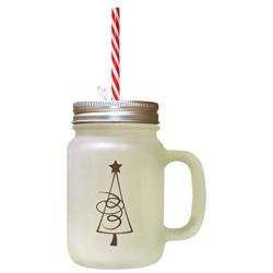 Brown Christmas Tree Style 9 Frosted Glass Mason Jar With Straw