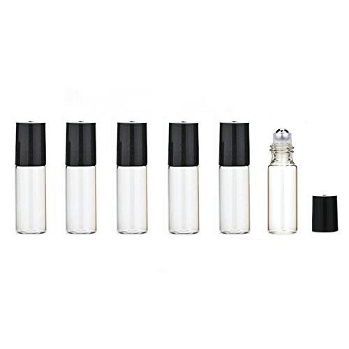 6PCS 5ML/0.17OZ Transparent Empty Refill Essential Oil Glass Roll-on Rollers Vial Packing Bottles With Stainless Steel Roller Balls Perfume Makeup Cosmetic Storage Containers Lip Balms Holder Jar Pots