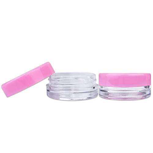 (100 Pcs) Beauticom 3G/3ML Round PINK Screw Cap Lid with Clear Base empty Plastic Container Jars for Cosmetic Cream Pot Makeup Eye Shadow Nails Powder Jewelry (Quantity: 100 Pieces)