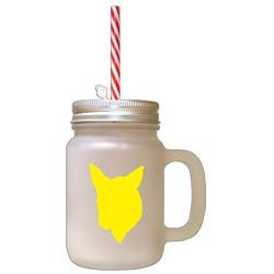 Yellow Norwegian Lundehund Silhouette Frosted Glass Mason Jar With Straw