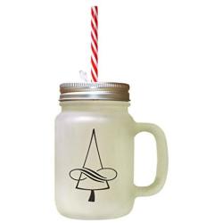 Black Christmas Tree Style 3 Frosted Glass Mason Jar With Straw