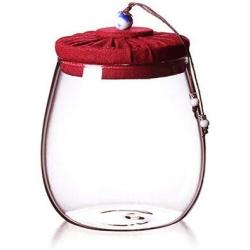 Glass sugar bowl with Lids,Condiment Jar Spice Container, Cork and Cloth Cover,20oz 600ML (Red)