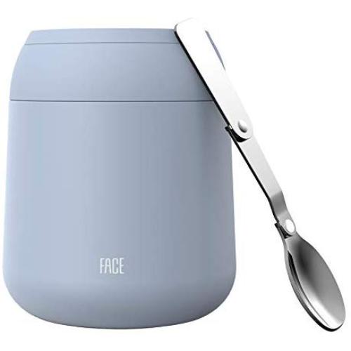 FACE Thermal Food Jar Vacuum Insulated Stainless Steel Wide Mouth Travel Container with Folding Spoon, 18-Ounce, Gray