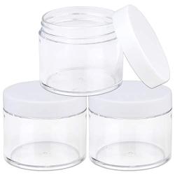 Beauticom 60 Grams/60 ML (2 Oz) Round Clear Leak Proof Plastic Container Jars with White Lids for Travel Storage Makeup Cosmetic Lotion Scrubs Creams Oils Salves Ointments (3 Jars)