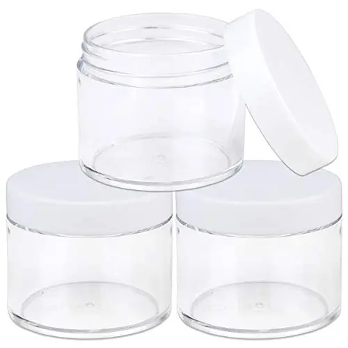 Beauticom 60 Grams/60 ML (2 Oz) Round Clear Leak Proof Plastic Container Jars with White Lids for Travel Storage Makeup Cosmetic Lotion Scrubs Creams Oils Salves Ointments (3 Jars)