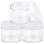Bouteilles en plastique transparentes rondes de 60g/60ml (2oz) étanches à fuite avec couverts blancs pour voyages, stockage, maquillage, cosmétiques, lotions, scrubs, crèmes, huiles, baumes (3 bouteilles)