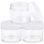 Beauticom 60 Grams/60 ML (2 Oz) Round Clear Leak Proof Plastic Container Jars with White Lids for Travel Storage Makeup Cosmetic Lotion Scrubs Creams Oils Salves Ointments (3 Jars)