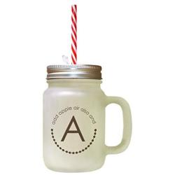 Brown Alphabet A, Add Apple Air Also And Frosted Glass Mason Jar With Straw