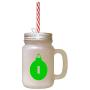 Green&quotI" Christmas Tree Toy Monogram I Frosted Glass Mason Jar With Straw