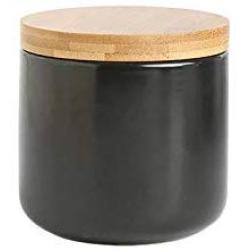 HOUSIYU Food Storage Tanks, Ceramic Classic Biscuit Jars and Wooden Airtight Lids for Coffee, Nuts, Tea, Etc, Black,7.5x8cm