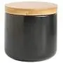 HOUSIYU Food Storage Tanks, Ceramic Classic Biscuit Jars and Wooden Airtight Lids for Coffee, Nuts, Tea, Etc, Black,7.5x8cm