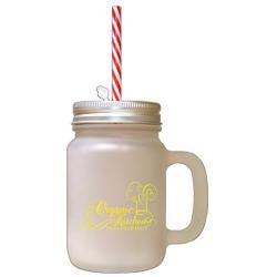 Yellow Organic Kitchen Real Food Chef Hat Frosted Glass Mason Jar With Straw