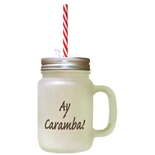 Brown Ay Caramba! Frosted Glass Mason Jar With Straw