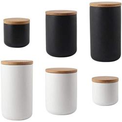 TNKML Ceramic Spice Jar Sugar Can Salter Kitchenware Spice Storage Tank With Bamboo Cover Spice Container Black