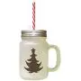 Brown Christmas Tree #2 Frosted Glass Mason Jar With Straw Brown Christmas Tree #2 Frosted Glass Mason Jar With Straw