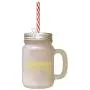 Gelbe Freude – Eine Reise in einem gefrosteten Glas-Mason-Jar mit Stroh.