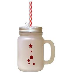 Maroon Christmas Tree #5 Frosted Glass Mason Jar With Straw