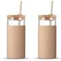 Tronco 20oz Glass Tumbler Glass Water Bottle Straw Silicone Protective Sleeve Bamboo Lid - BPA Free (Amber/ 2-Pack)