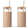 Tronco 20oz Glass Tumbler Glass Water Bottle Straw Silicone Protective Sleeve Bamboo Lid - BPA Free (Amber/ 2-Pack)