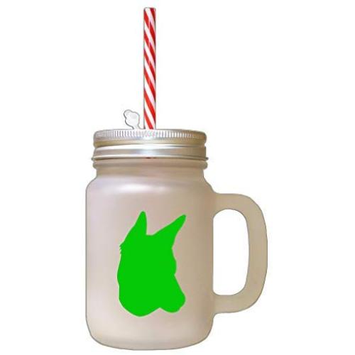 Green Portuguese Podengo Silhouette Frosted Glass Mason Jar With Straw