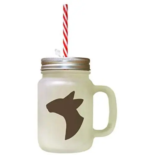 Brown Oriental Shorthair Cat Head Silhouette Frosted Glass Mason Jar With Straw Brown Oriental Shorthair Cat Head Silhouette Frosted Glass Mason Jar With Straw