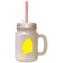Yellow American Shorthair Cat Head Silhouette Frosted Glass Mason Jar With Straw