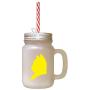 Yellow American Shorthair Cat Head Silhouette Frosted Glass Mason Jar With Straw