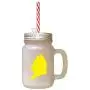 Yellow American Shorthair Cat Head Silhouette Frosted Glass Mason Jar With Straw