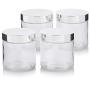 Large Clear Thick Glass Straight Sided Jar with Silver Metal Overshell Lid - 16 oz / 480 ml (4 Pack) + Labels