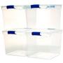 Homz Plastic Storage, Modular Stackable Storage Bins with Blue Latching Handles, 31 Quart, Clear, 4-Pack