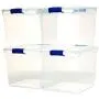 Homz Plastic Storage, Modular Stackable Storage Bins with Blue Latching Handles, 31 Quart, Clear, 4-Pack Homz Plastic Storage, Modular Stackable Storage Bins with Blue Latching Handles, 31 Quart, Clear, 4-Pack