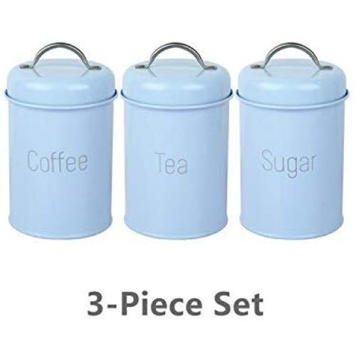 2019 New Food Storage Jars for Snack Tank Container Eating with Lid Bottle Coffee Tea Candy Kitchen Cupboard Seal Canister,Blue 3 piece-set