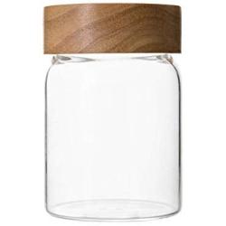 HOUSIYU Sealed Can, Borosilicate Glass Candy Jar, with Rubber Wood Screw Cap, Suitable for Confectionery Dried Fruit Seasoning Food Storage Container, 8.5x10cm