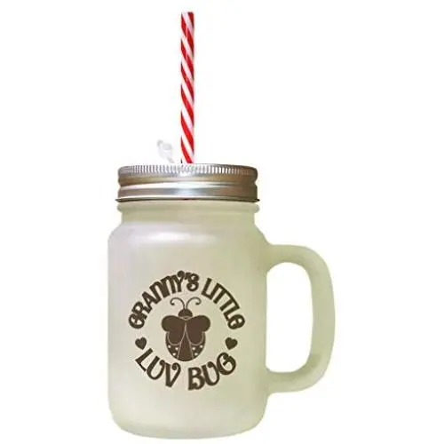 Brown GrannyS Little Luv Bug Frosted Glass Mason Jar With Straw