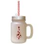 Maroon Christmas Tree Style 7 Frosted Glass Mason Jar With Straw