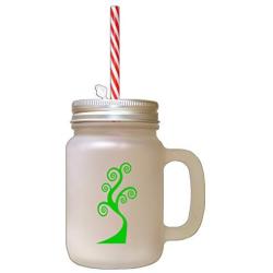 Green Tree #2 Frosted Glass Mason Jar With Straw