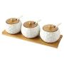 Mini Spice Jars Ceramic storage tank wood cover seasoning tank set combination household