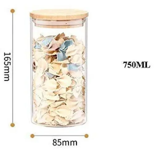 Luftdichte Lebensmittelbehälter mit Bambusdeckeln, Glasbehälter – Küchenaufbewahrung, 750ml (8,5x16,5cm)