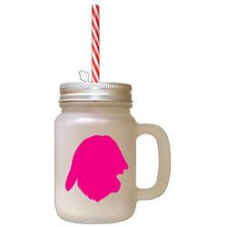 Hot Pink Greek Harehound Silhouette Frosted Glass Mason Jar With Straw