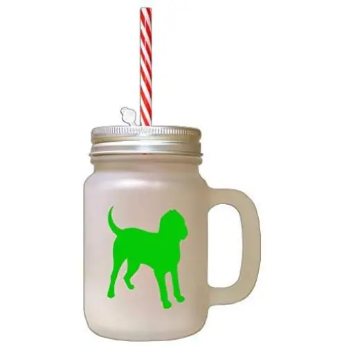Dunkelgrüner Bloodhound-Silhouette in Frostglas-Glasflasche mit Stroh