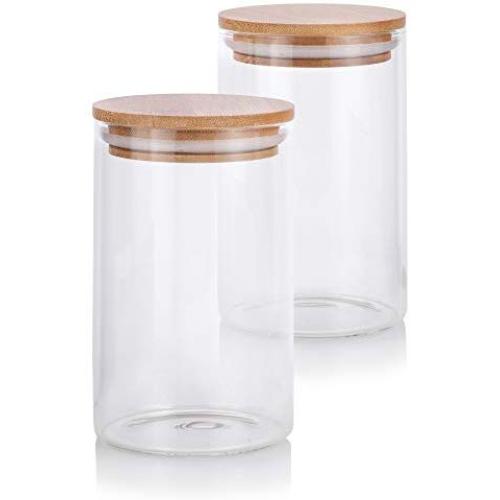 16 oz Premium Borosilicate Clear Glass Jars with Bamboo Silicone Sealed Lid (2 Pack) + Labels