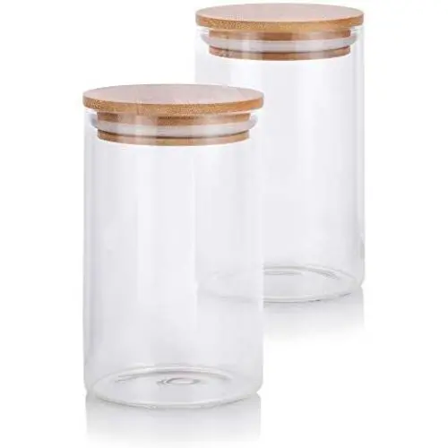 Bouteilles en verre borosilicate clair premium de 473 ml avec couvercle en silicone en bambou (2 packs) + Étiquettes Bouteilles en verre borosilicate clair premium de 473 ml avec couvercle en silicone en bambou (2 packs) + Étiquettes
