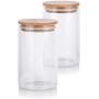 16 oz Premium Borosilicate Clear Glass Jars with Bamboo Silicone Sealed Lid (2 Pack) + Labels