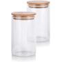 16 oz Premium Borosilicate Clear Glass Jars with Bamboo Silicone Sealed Lid (2 Pack) + Labels