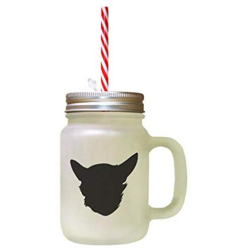 Black Chein Chihuahua Silhouette Frosted Glass Mason Jar With Straw